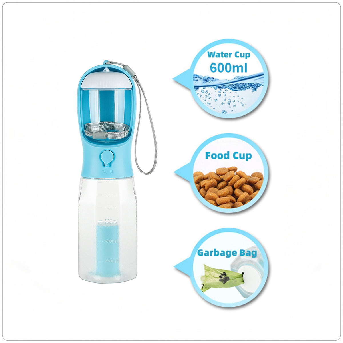 The 3-in-1 Pet Walking Bottle | Filtered Drinker, Treat Pod & Poo Bag Dispenser (600ml)