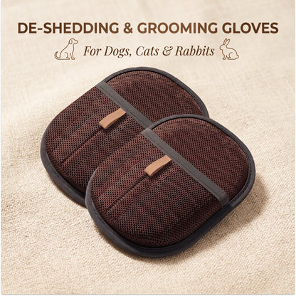 Upgraded All-Coat De-Shedding & Grooming Gloves for Dogs, Cats & Rabbits
