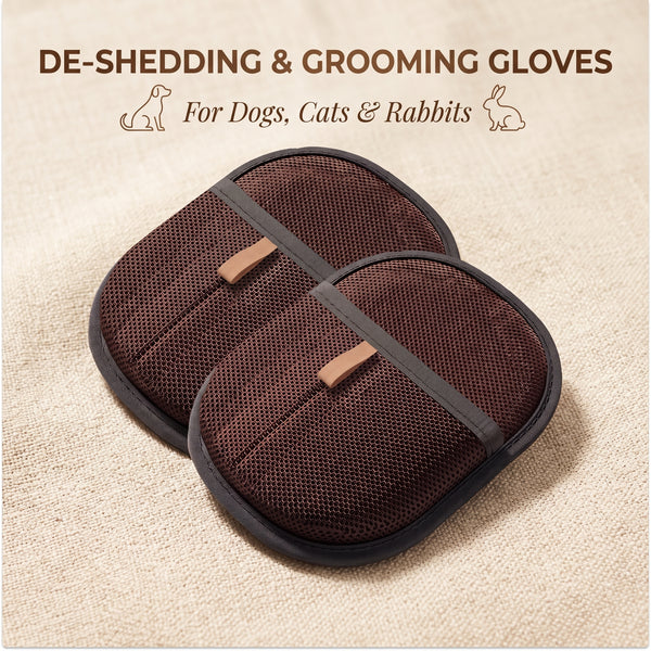 Upgraded All-Coat De-Shedding & Grooming Gloves for Dogs, Cats & Rabbits