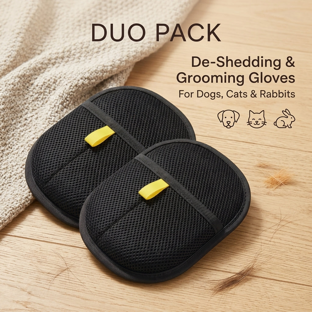 Upgraded All-Coat De-Shedding & Grooming Gloves for Dogs, Cats & Rabbits