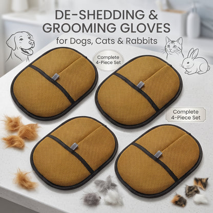 Upgraded All-Coat De-Shedding & Grooming Gloves for Dogs, Cats & Rabbits