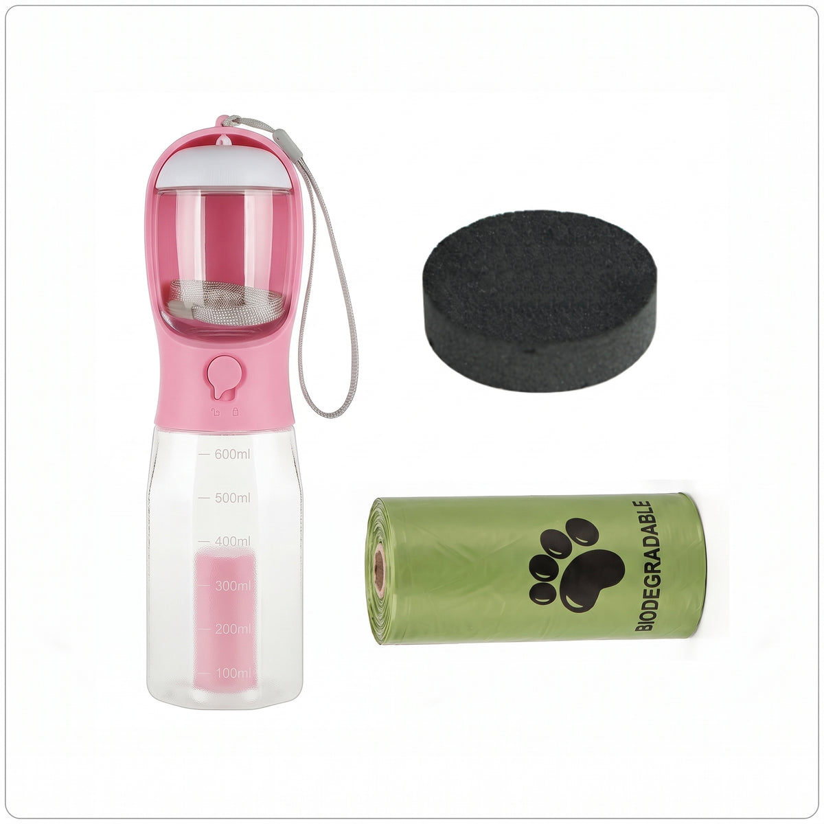 The 3-in-1 Pet Walking Bottle | Filtered Drinker, Treat Pod & Poo Bag Dispenser (600ml)