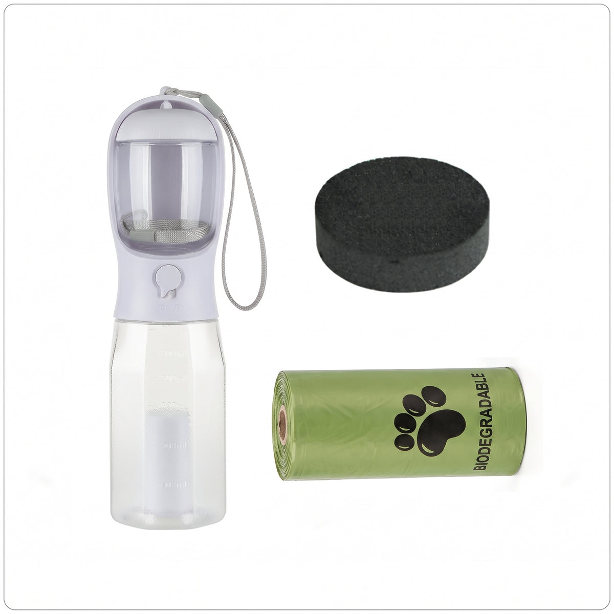 The 3-in-1 Pet Walking Bottle | Filtered Drinker, Treat Pod & Poo Bag Dispenser (600ml)